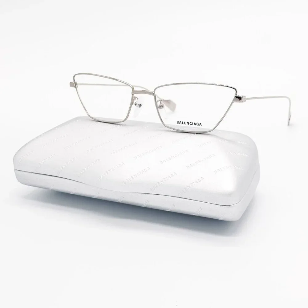 NEW BALENCIAGA EYEGLASSES BB0091O 002 CAT EYE SILVER WOMEN EYEWEAR BALENCIAGA